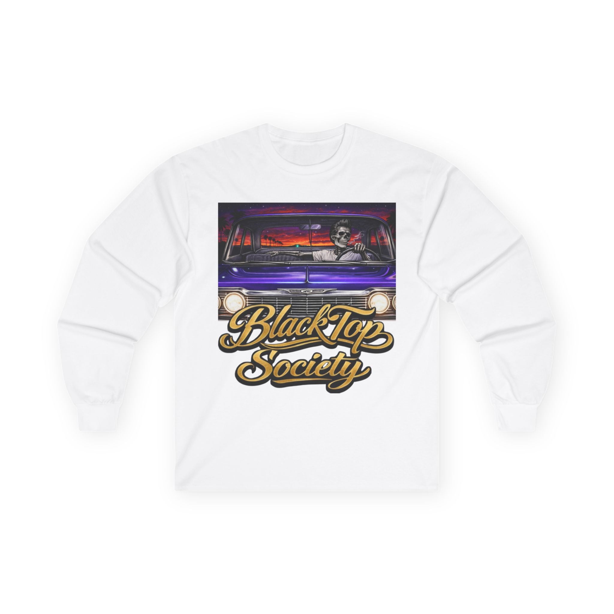 Black Top Society Long Sleeve Tee — Retro Lowrider Car Graphic