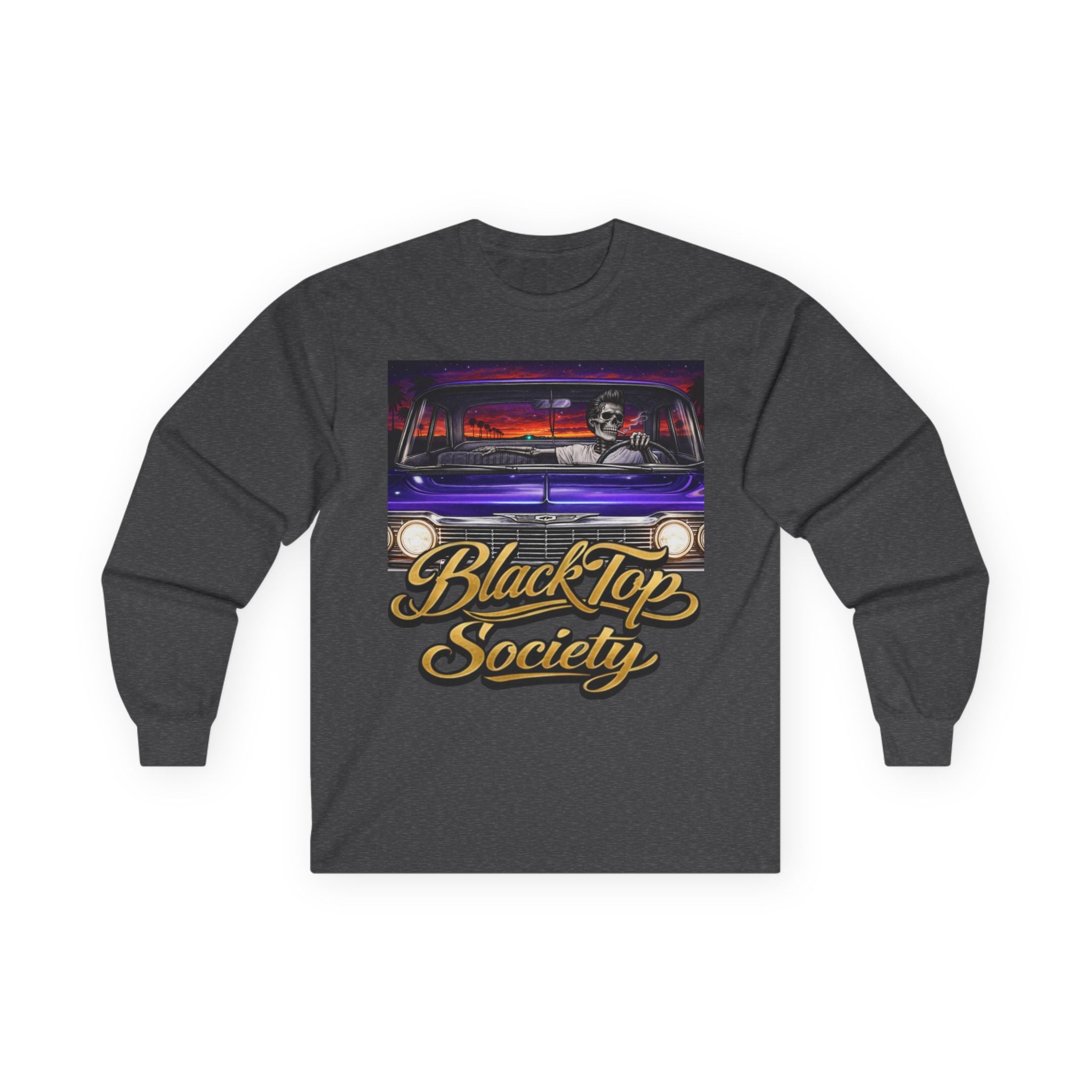 Black Top Society Long Sleeve Tee — Retro Lowrider Car Graphic