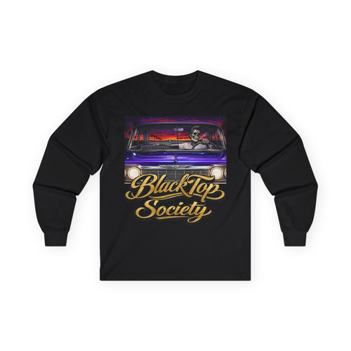 Black Top Society Long Sleeve Tee — Retro Lowrider Car Graphic