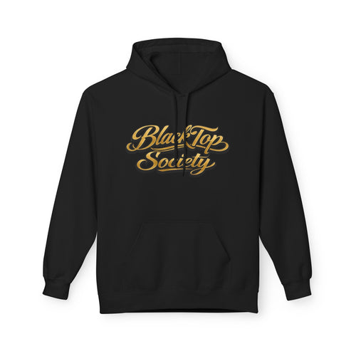 Black Top Society Hoodie — Retro Script Logo Pullover