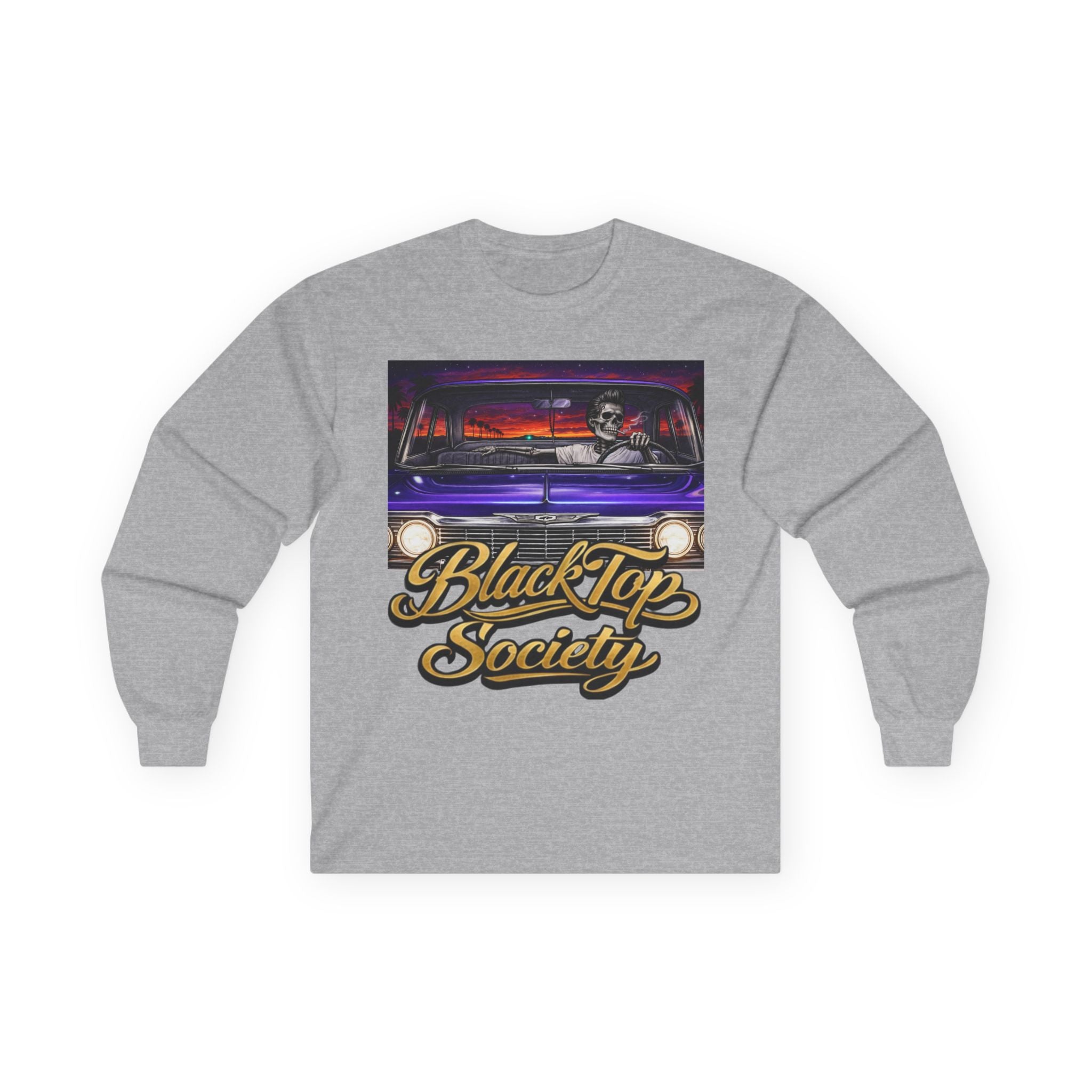 Black Top Society Long Sleeve Tee — Retro Lowrider Car Graphic